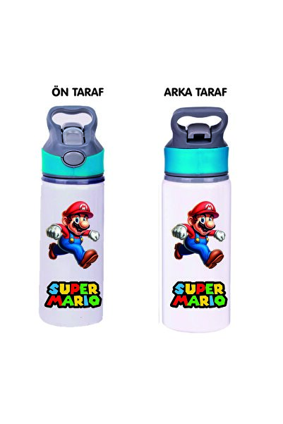 DKDZ SHOP Mario Baskılı Pipetli Metal Suluk 650ml - 001