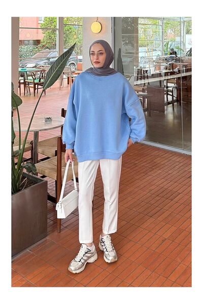 LC Waikiki Nevavm Farkıyla Jasmin Oval Collar Oversize Sweatshirt Baby Blue