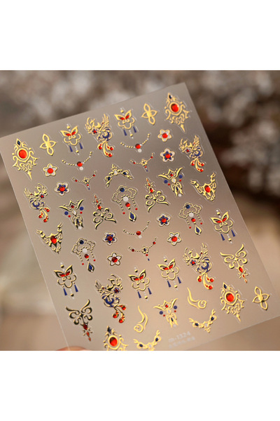Choice3 m-1324 Purple Pink Heart 5D Nail Art Stickers Gold Edge Cherry Blosso...
