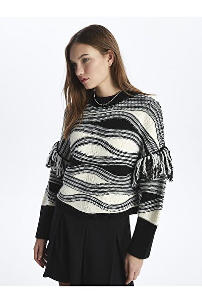 LC Waikiki Nevavm Contrast Detailed Comfortable Fit Tasseled Knitwear Sweater...
