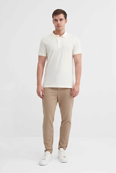 Cazador Polo Collar Ecru Men's T-Shirt 46130