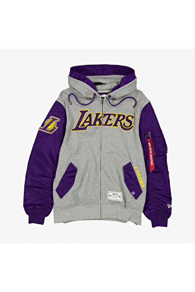 NEW ERA Alpha Industries x Los Angeles Lakers Ma-1 Fermuarlı Unisex Gri Sweat...
