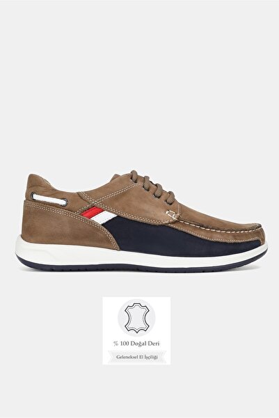 TUNAELLİ Men's Sand Nubuck Genuine Natural Leather Eva Sole Loafer Daily Shoes