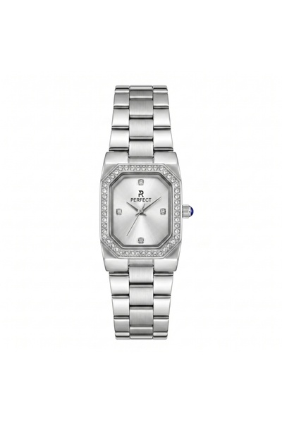 PERFECT Luxury Silver Hexagon Dial Women's Wristwatch with Crystal Accents - ...
