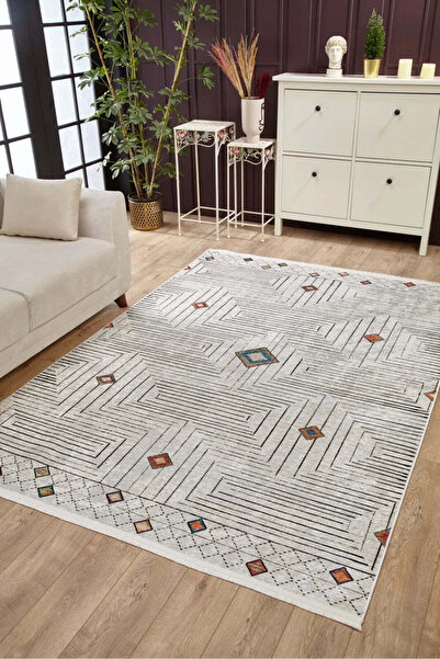 halinet Halı.Net White Modern Washable Non-Slip Living Room Carpet Haln-Hln1644