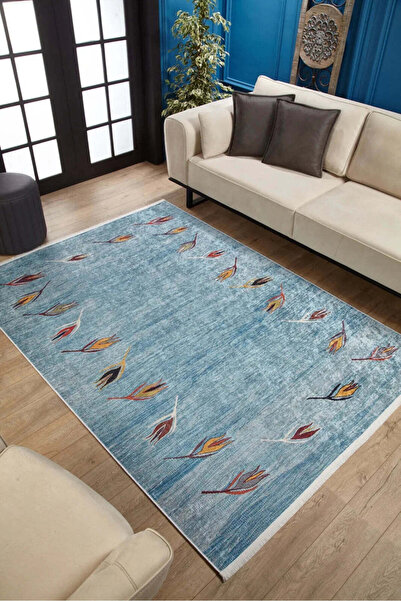 halinet Halı.Net Blue Modern Washable Non-Slip Living Room Carpet Haln-Hln1719