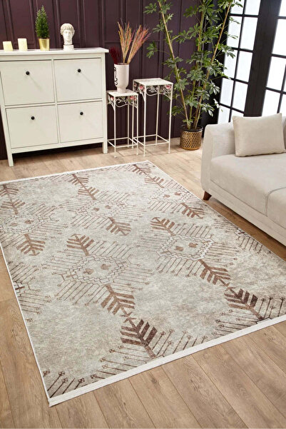 halinet Halı.Net Cream Modern Washable Non-Slip Living Room Carpet Haln-Hln1626