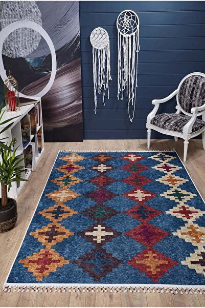 halinet Halı.Net Blue Modern Washable Non-Slip Living Room Carpet Haln-Hln5032