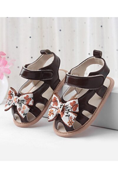 Cute Walk by Babyhug Booties with Bow Applique & Velcro Closure - Brown