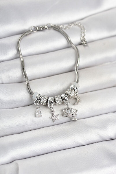 Butik Brass Silver Color Charmlı Women's Bracelet