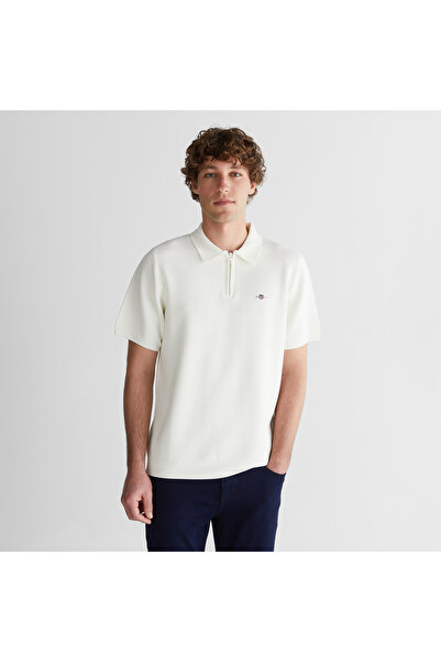 Gant Erkek Beyaz Polo Fermuarlı Yaka Kısa Kollu Triko