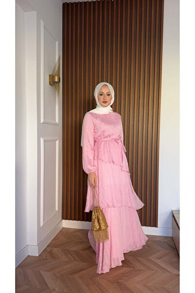 MEYSADESİGN Rio Kat Kat Vual Elbise Pembe