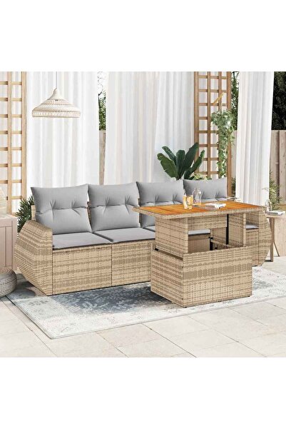 vidaxl Set canapele de gradina cu perne, 5 piese, bej, poliratan
