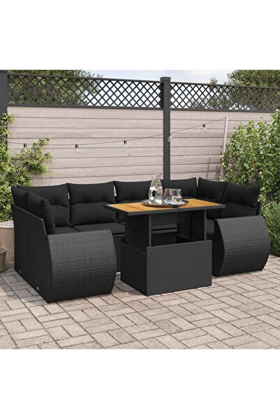 vidaxl Set canapele de gradina cu perne, 7 piese, negru, poliratan