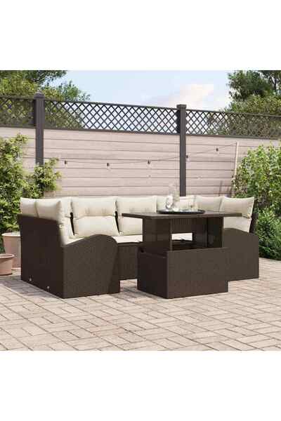 vidaxl Set de canapele pentru gradina cu perna 7 pcs Maro Rattan poli