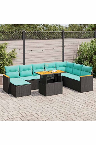 vidaxl Set mobilier de gradina cu perne, 9 piese, negru, poliratan