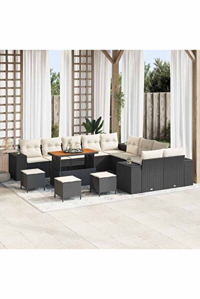 vidaxl Set de canapele pentru gradina cu perna 14 pcs Negru poliratan