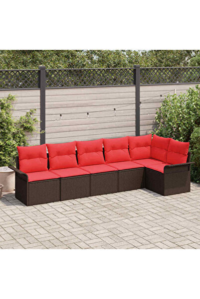vidaxl Set de canapele pentru gradina cu perna 6 pcs Maro poliratan