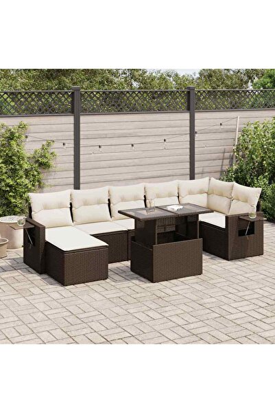 vidaxl Set canapele de gradina cu perne, 8 piese, maro, poliratan