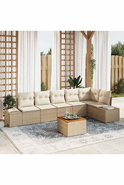 vidaxl Set de canapele pentru gradina 7 pcs Bej È™i crem poliratan