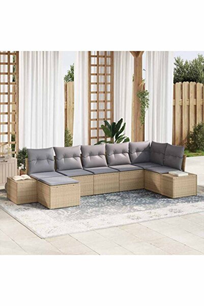 vidaxl Set de canapele pentru gradina cu perna 7 pcs Bej poliratan