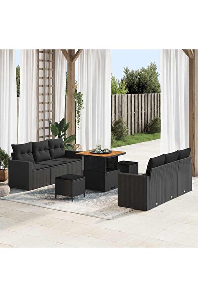 vidaxl Set de canapele pentru gradina 9 pcs Negru poliratan