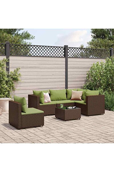 vidaxl Set mobilier de gradina cu perne, 6 piese, maro, poliratan