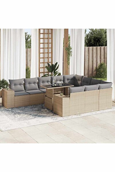 vidaxl Set canapele de gradina cu perne, 11 piese, bej, poliratan