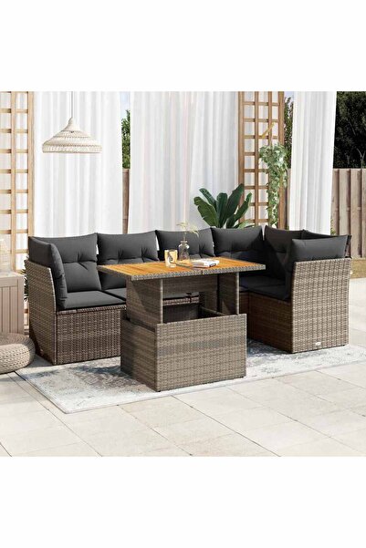 vidaxl Set mobilier gradina cu perne, 6 piese, gri, poliratan