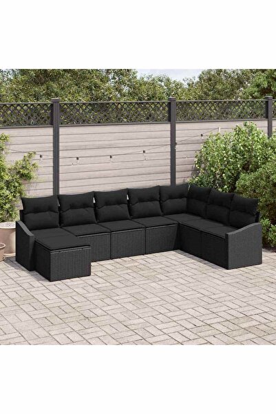 vidaxl Set de canapea cu perna 8 pcs Negru poliratan