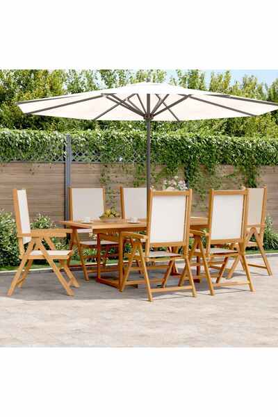 vidaxl Set mobilier de gradina 7 piese textil alb crem/lemn masiv