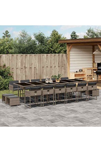 vidaxl Set mobilier de gradina cu perne, 17 piese, gri, poliratan