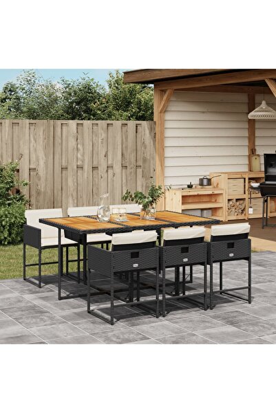 vidaxl Set mobilier de gradina cu perne, 7 piese, negru, poliratan