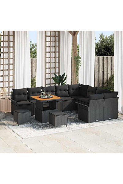 vidaxl Set de canapele pentru gradina cu perna 12 pcs Negru poliratan