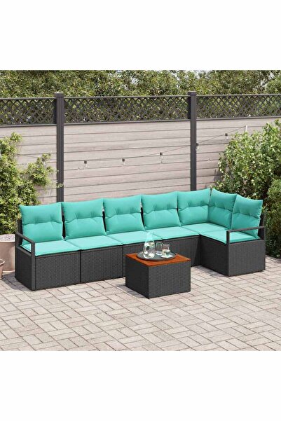 vidaxl Set de canapele pentru gradina cu perna 7 pcs Negru poliratan
