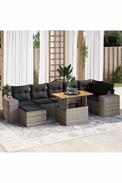 vidaxl Set canapele de gradina cu perne, 8 piese, gri, poliratan