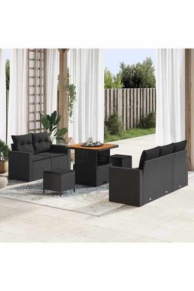 vidaxl Set de canapele pentru gradina cu perna 8 pcs Negru poliratan