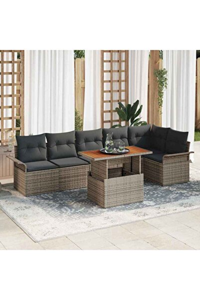 vidaxl Set de canapele pentru gradina 7 pcs Gri Rattan poli