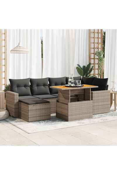 vidaxl Set canapele de gradina, 7 piese, cu perne, gri, poliratan