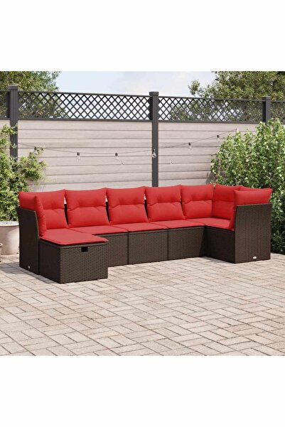 vidaxl Set canapele de gradina cu perne, 7 piese, maro, poliratan