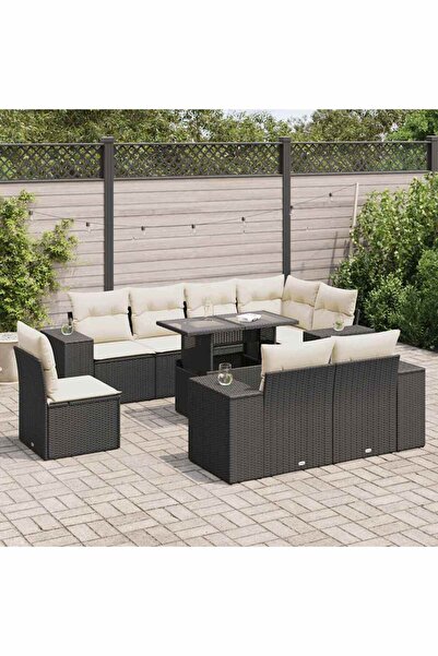 vidaxl Set mobilier de gradina cu perne, 9 piese, negru, poliratan