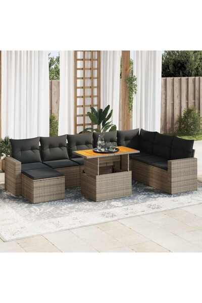 vidaxl Set canapele de gradina, 9 piese, cu perne, gri, poliratan