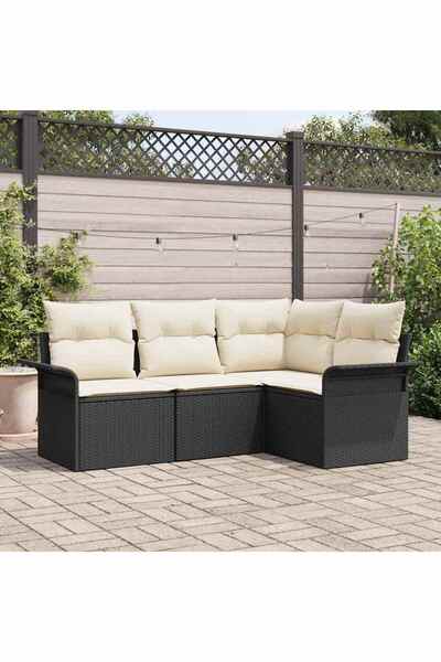 vidaxl Set de canapele pentru gradina cu perna 4 pcs Negru poliratan
