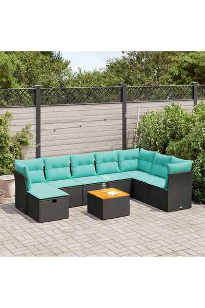 vidaxl Set mobilier de gradina cu perne, 9 piese, negru, poliratan