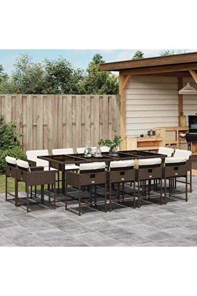 vidaxl Set mobilier de gradina, 13 piese, maro, cu perne, poliratan