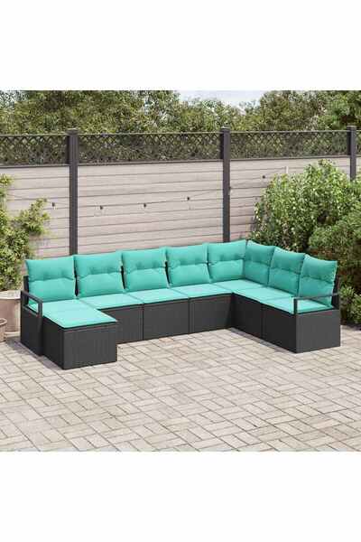 vidaxl Set de canapea cu perna 8 pcs Negru poliratan