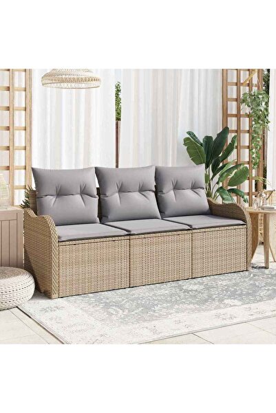 vidaxl Set de canapele pentru gradina cu perna 3 pcs Bej poliratan