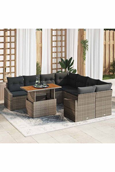 vidaxl Garden Sofa Set 9 pcs Grey Poly Rattan