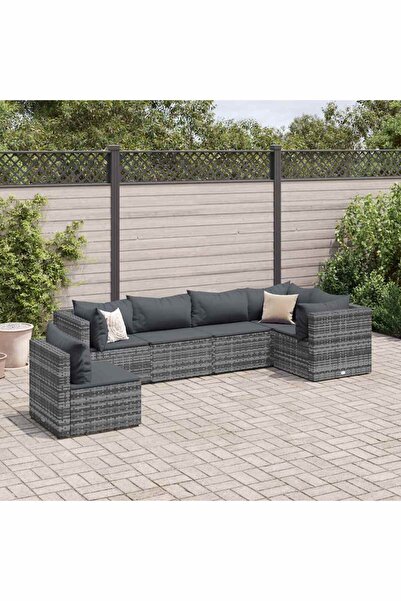 vidaxl Set mobilier de gradina cu perne, 6 piese, gri, poliratan