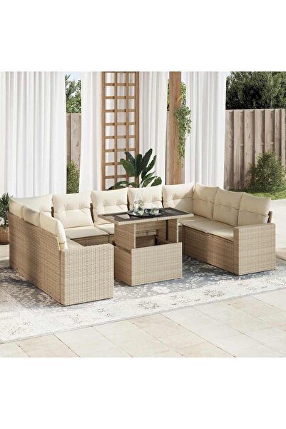 vidaxl Set canapele de gradina cu perne, 10 piese, bej, poliratan